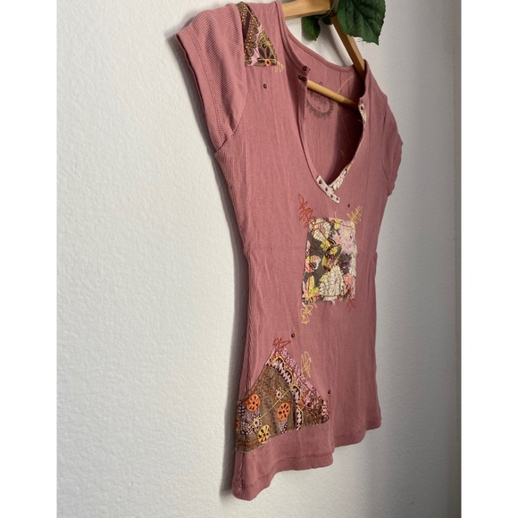 SOLD    Buffalo • Blush Pink Ribbed Patchwork Tee - Picture 2 of 11